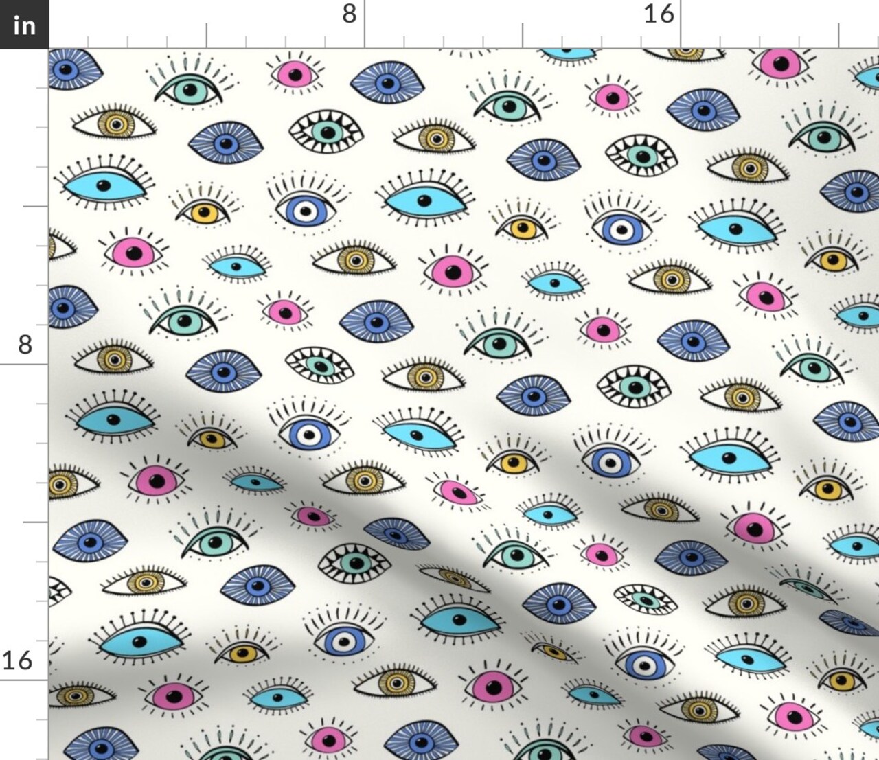 Evil Eye Charm Illustrated Eyes Colorful Doodles Lucky Symbols Nazar Amulet Custom Printed Fabric by Spoonflower Various Fabrics by the Yard or Fat Quarter